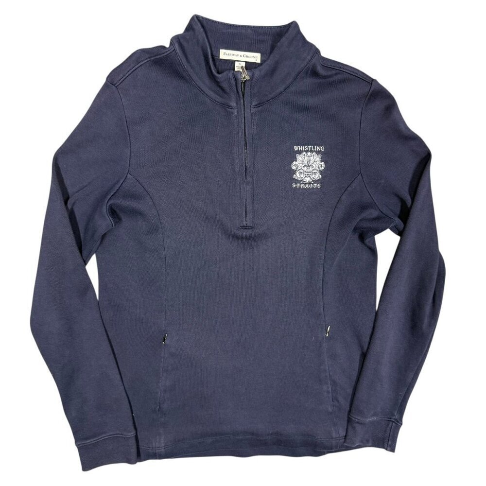Fairway & Greene 1/4 Zip Golf Sweatshirt Pima Cotton Peru Blue Womens Medium